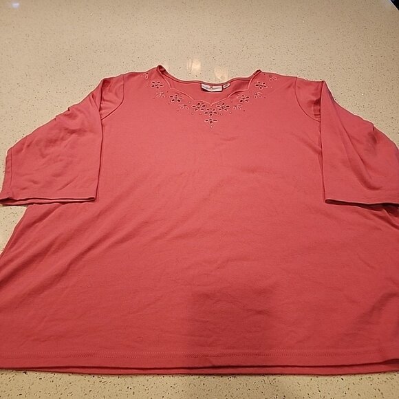 quacker factory 2x Pink To Eyelet Rhinestones 3/4 Sleeve Cotton - Picture 2 of 5